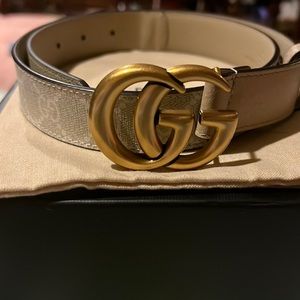 Authentic Gucci GG Monogram Thin Belt Size 80-32 Tan